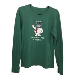 Life is Good Snowman Weirdest Year in History Crew Neck Christmas T-Shirt M